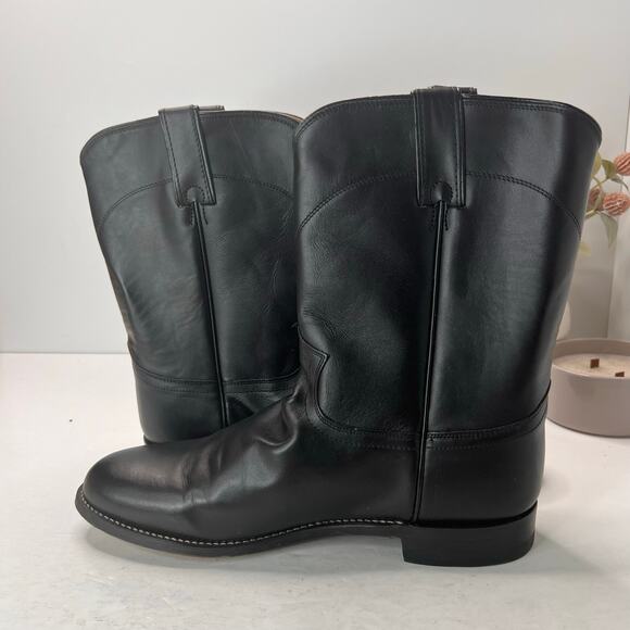 Justin Classic Roper Western Cowboy Leather Boots Black Men's 12E - Picture 5 of 9